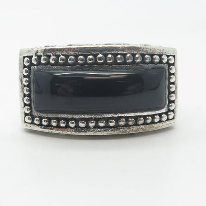 925 Sterling Silver Vintage Chapal-Zenray Black Onyx Elongated Ring Size 7