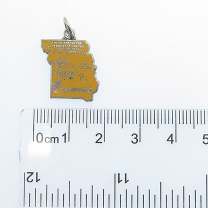 925 Sterling Silver Vintage Enamel Missouri State Map Minimalist Charm Pendant