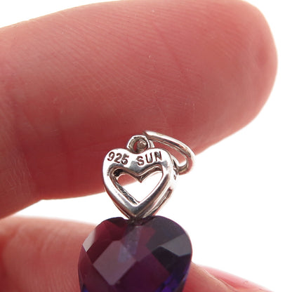 Sun 925 Sterling Silver Real Amethyst Heart Mini Charm Pendant