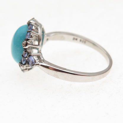 925 Sterling Silver Real Sleeping Beauty Turquoise Tanzanite & Topaz Ring Size 8