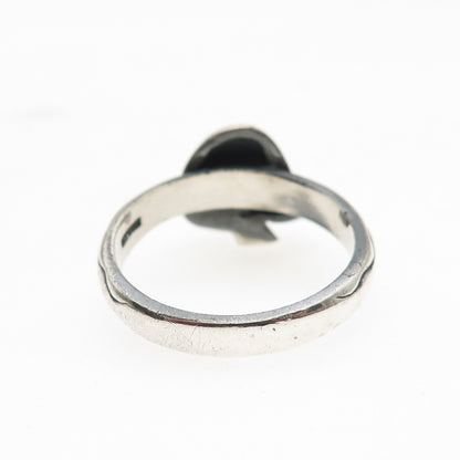 925 Sterling Silver Vintage Enamel Mushroom Oxidized Ring Size 9