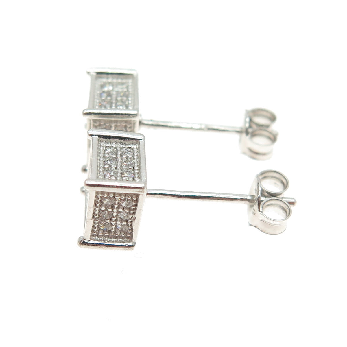 925 Sterling Silver Pave C Z Square Stud Earrings