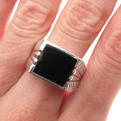 925 Sterling Silver Vintage Real Black Onyx Oxidized Ring Size 9.75
