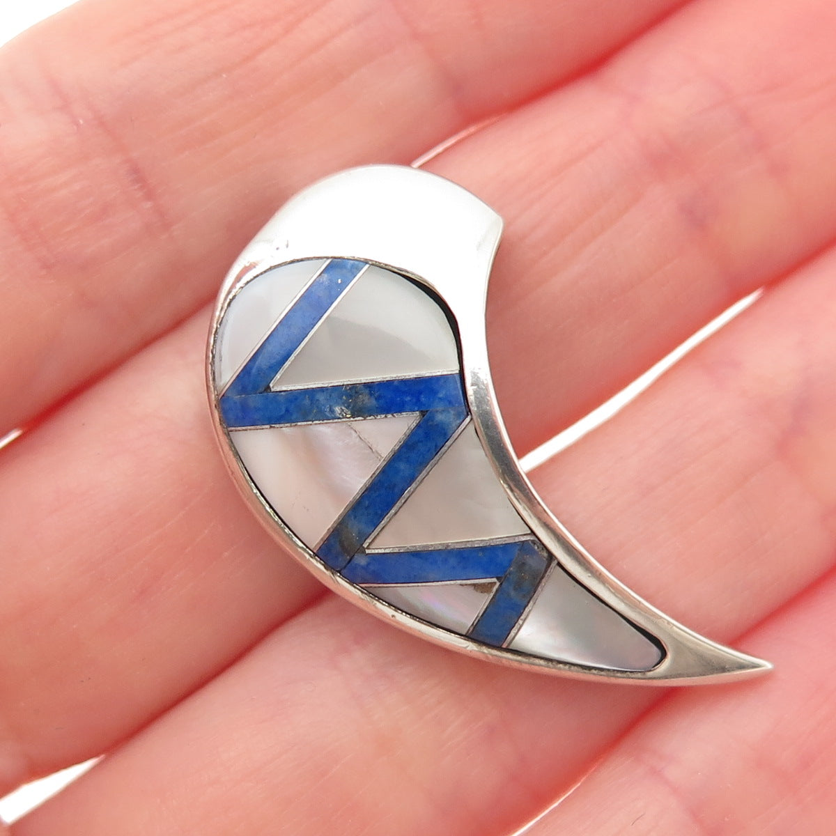 Carolyn Pollack 925 Sterling Silver Vintage Real MOP & Lapis Claw Slide Pendant