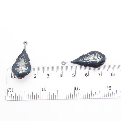 925 Sterling Silver Antique Siam Niello Hindu Goddess Jacket Earrings