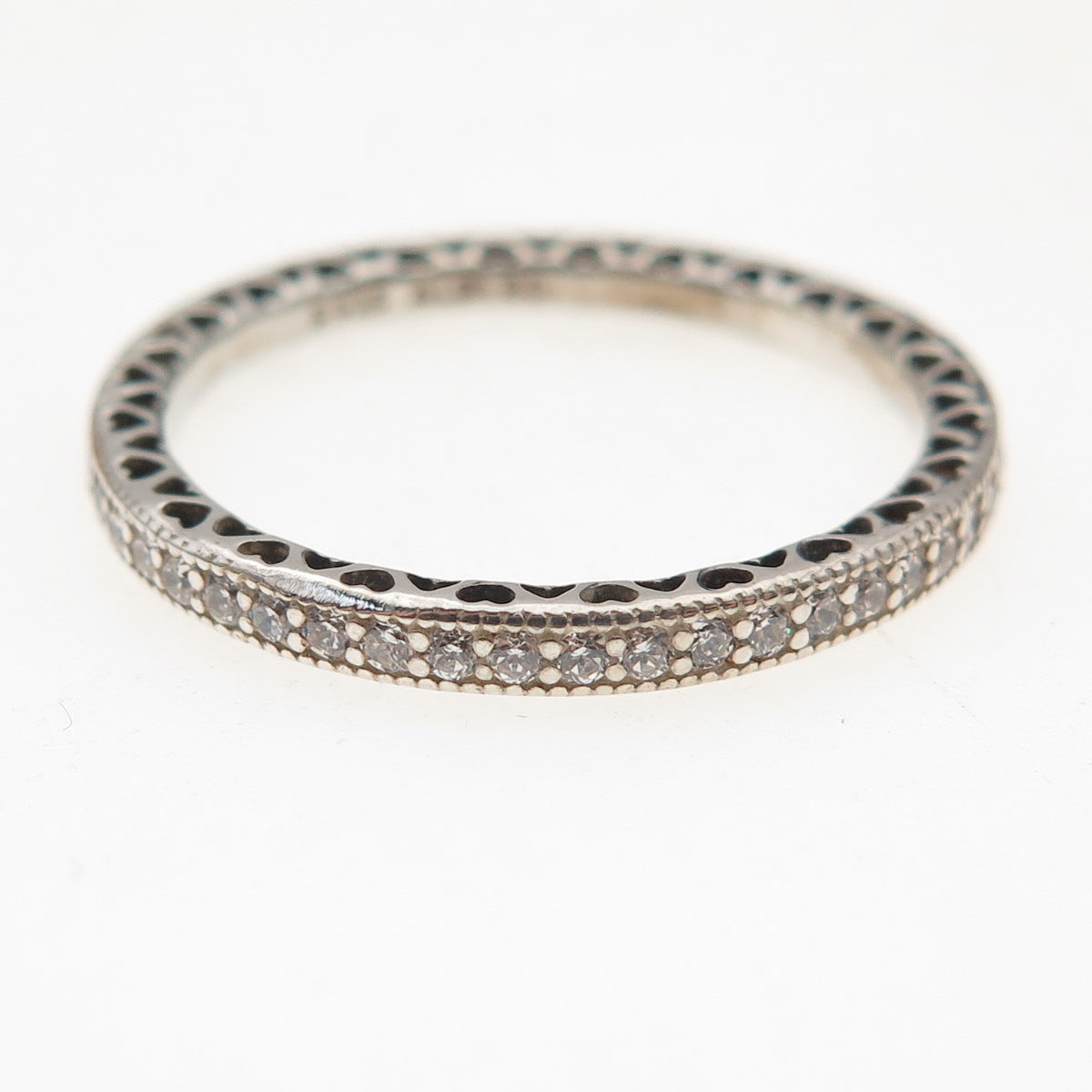 Pandora 925 Sterling Silver C Z Sparkle and Hearts Band Ring Size 9.25