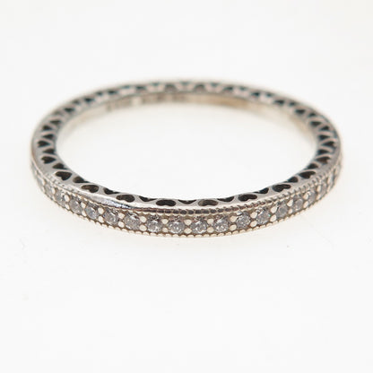 Pandora 925 Sterling Silver C Z Sparkle and Hearts Band Ring Size 9.25