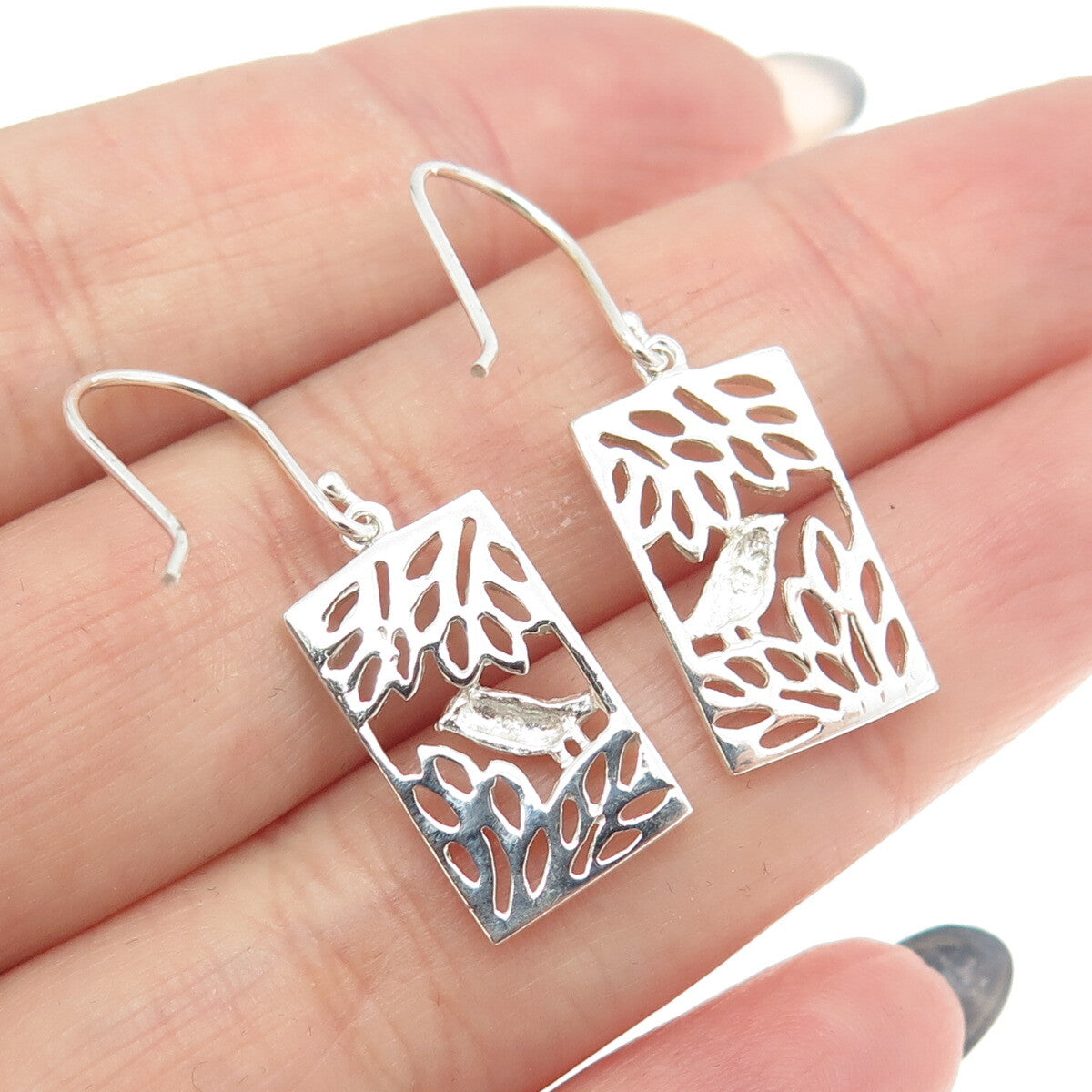 925 Sterling Silver 2-Tone Bird Dangling Earrings