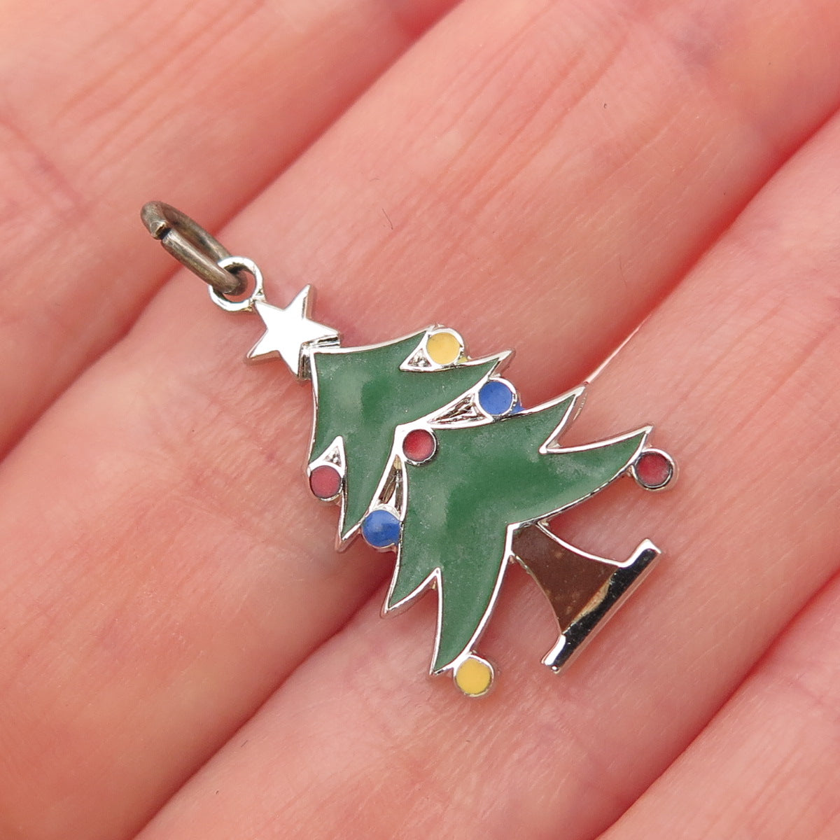 Griffith & Sons 925 Sterling Silver Vintage Enamel Christmas Tree Charm Pendant