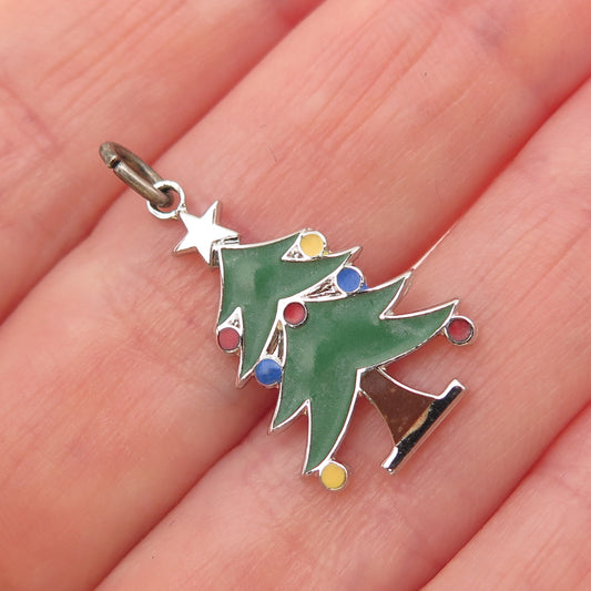 Griffith & Sons 925 Sterling Silver Vintage Enamel Christmas Tree Charm Pendant