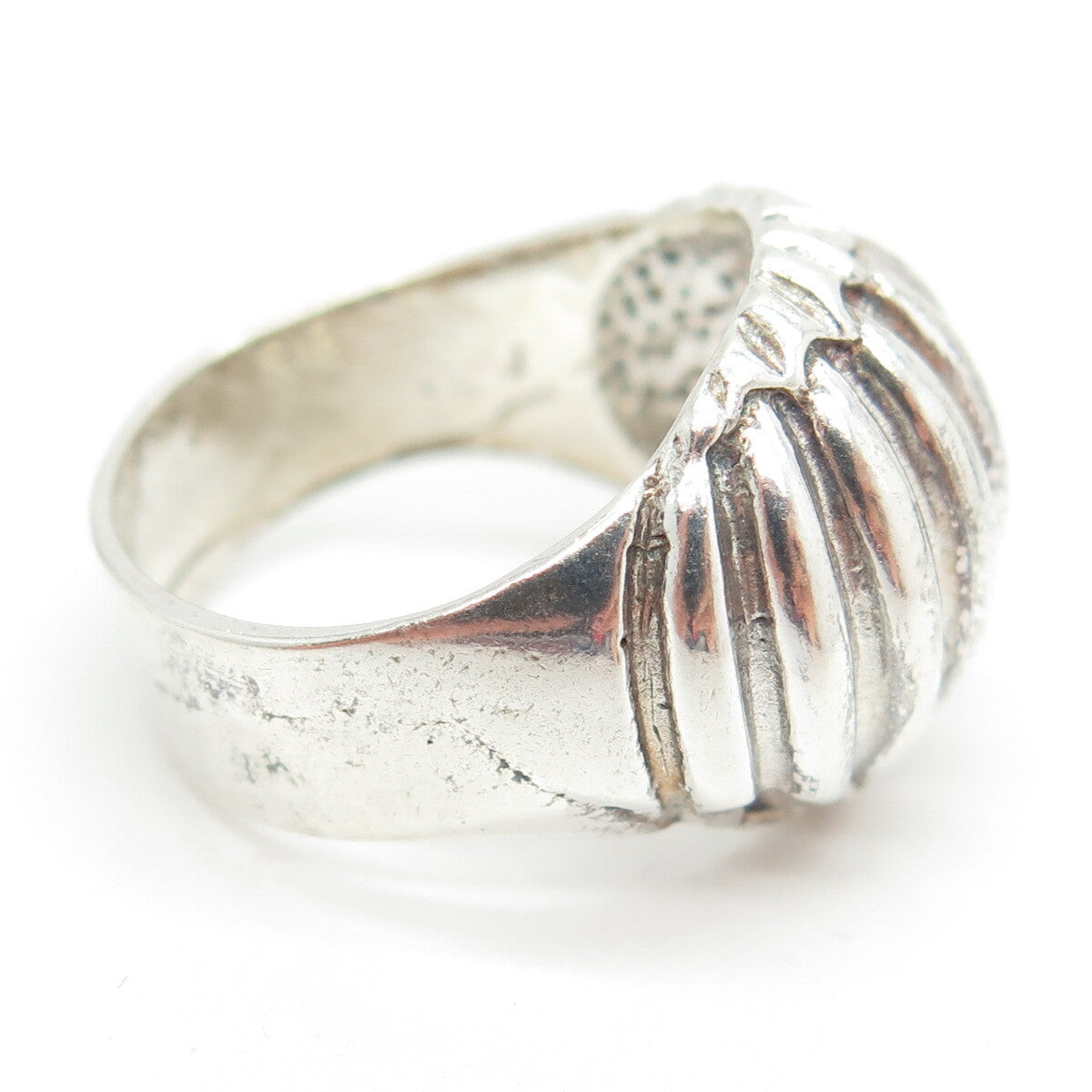 925 Sterling Silver Vintage Modernist Ribbed Dome Ring Size 8