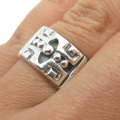 925 Sterling Silver Vintage Mexico Beaded Ethnic Band Ring Size 7.5