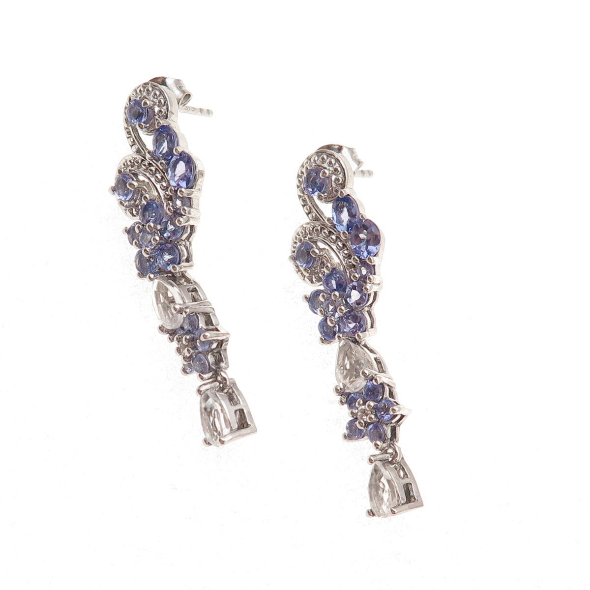 Chuck Clemency 925 Sterling Silver Real Tanzanite White Topaz Sapphire Earrings