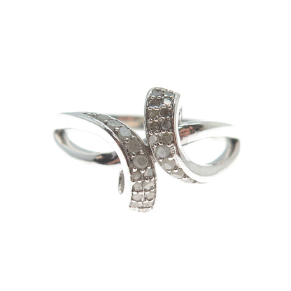 925 Sterling Silver Real Round-Cut Diamond Bypass Ring Size 8.25