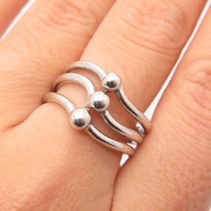 925 Sterling Silver Vintage Ball 3-Row Ring Size 8