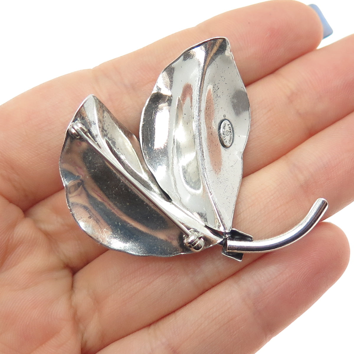 DANECRAFT 925 Sterling Silver Vintage Modernist Floral Leaf Oxidized Pin Brooch