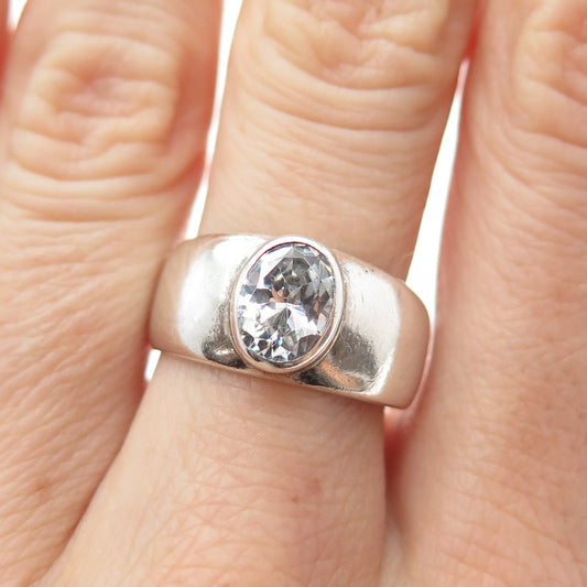 MORNING SUN 925 Sterling Silver Vintage Oval-Cut C Z Oxidized Ring Size 7.25