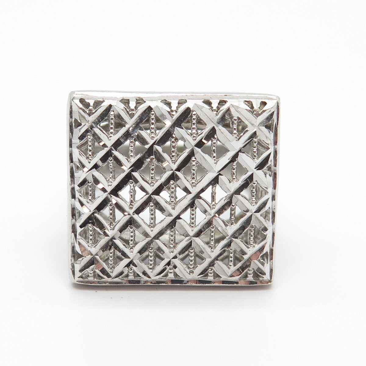 925 Sterling Silver Vintage Italy Square Cage Signet Ring Size 8.5