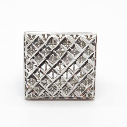 925 Sterling Silver Vintage Italy Square Cage Signet Ring Size 8.5