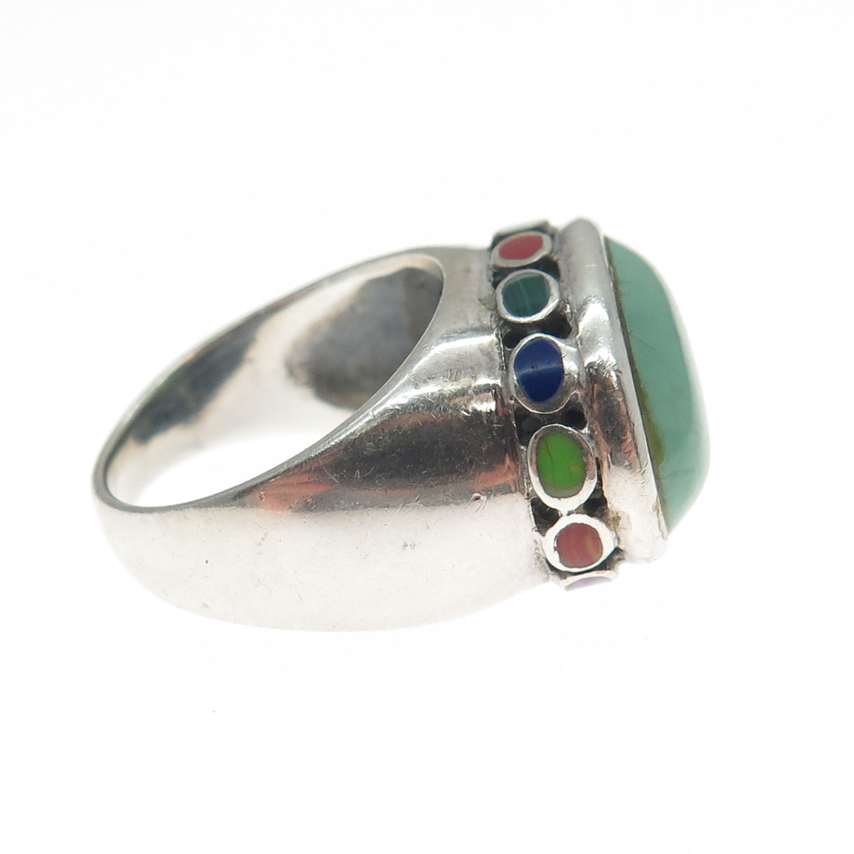 SIDNEY EVAN 925 Sterling Silver Vintage Real Turquoise Multi-Gem Ring Size 6.25