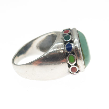 SIDNEY EVAN 925 Sterling Silver Vintage Real Turquoise Multi-Gem Ring Size 6.25
