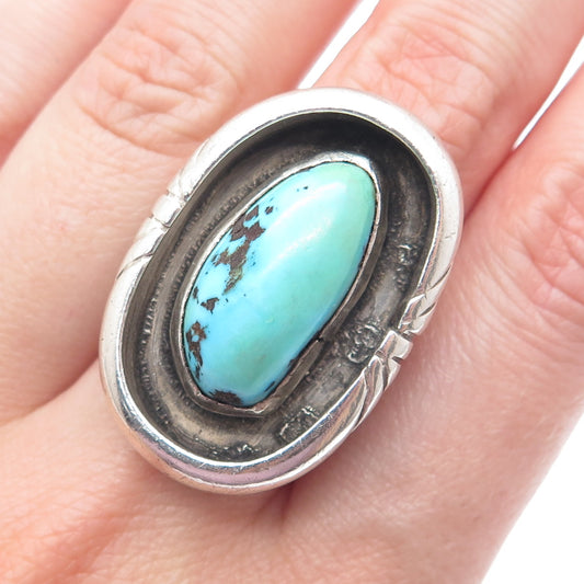 Old Pawn 925 Sterling Silver Vintage Lone Mountain Turquoise Tribal Ring Size 11