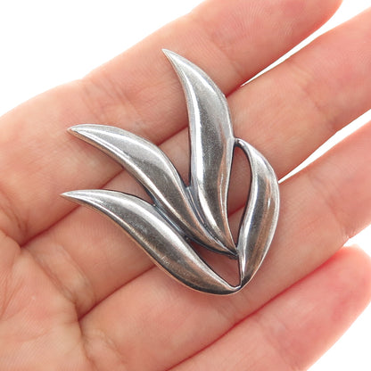 925 Sterling Silver Vintage Modernist Floral Oxidized Pin Brooch