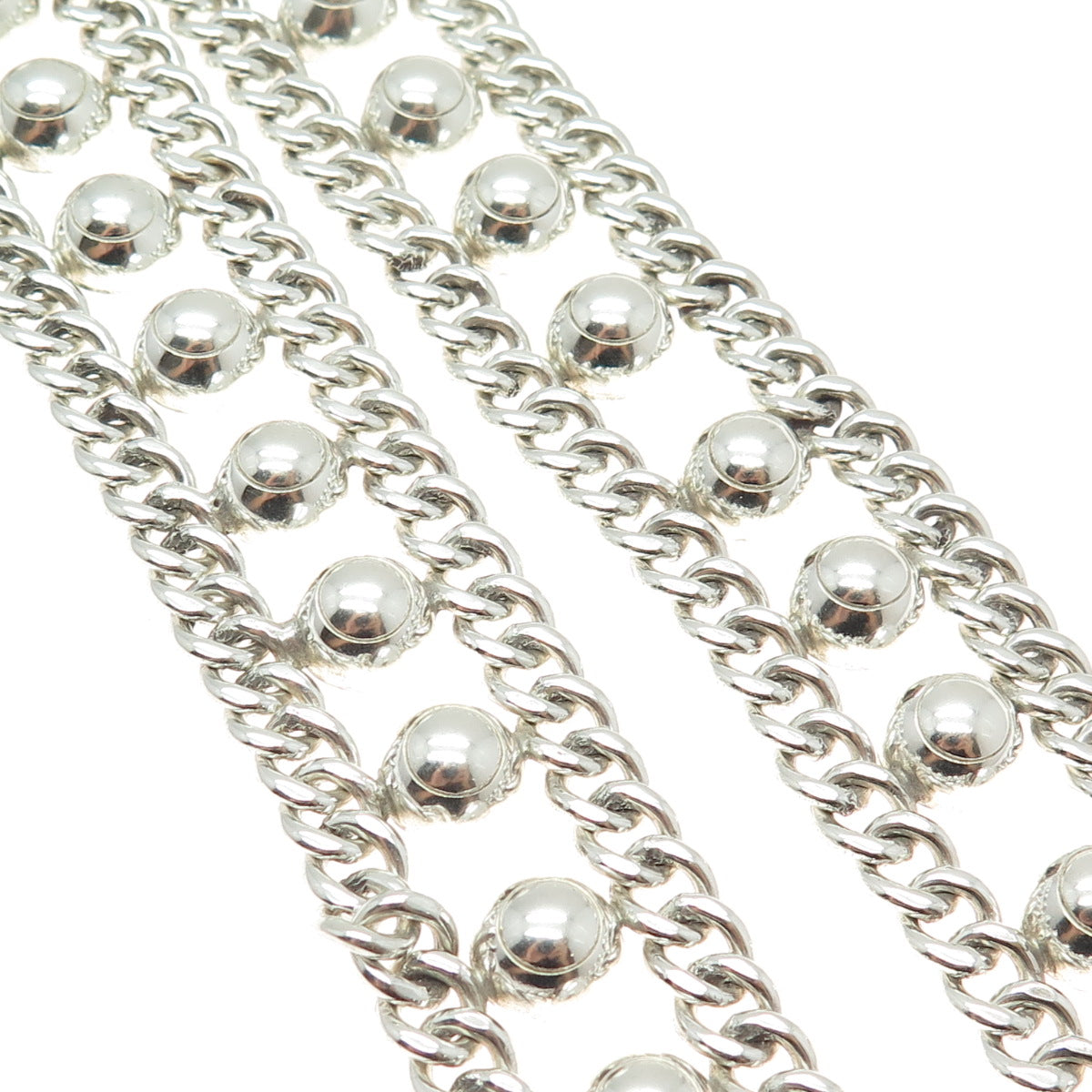 925 Sterling Silver Vintage Mexico Half-Ball Curb Chain Choker Necklace 16"