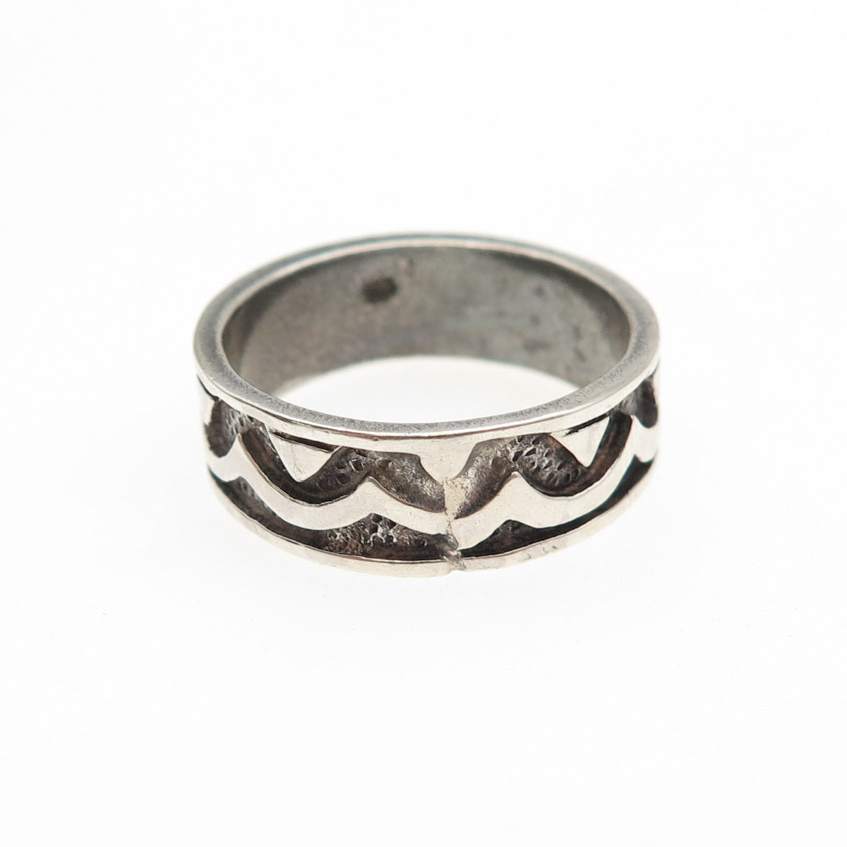 925 Sterling Silver Vintage Wavy Oxidized Band Ring Size 7