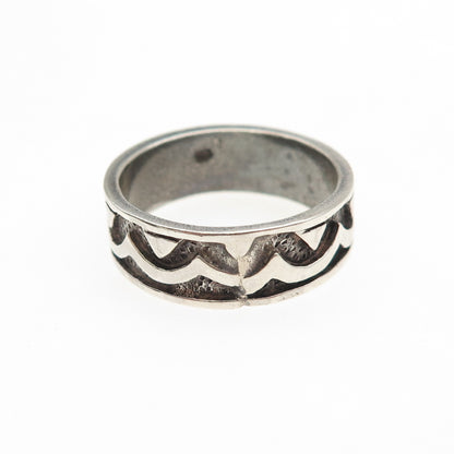 925 Sterling Silver Vintage Wavy Oxidized Band Ring Size 7