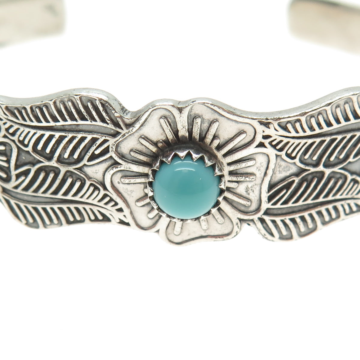 JEZLAINE Sterling Silver Vintage Turquoise Flower Adjustable Cuff Bracelet 7.5"