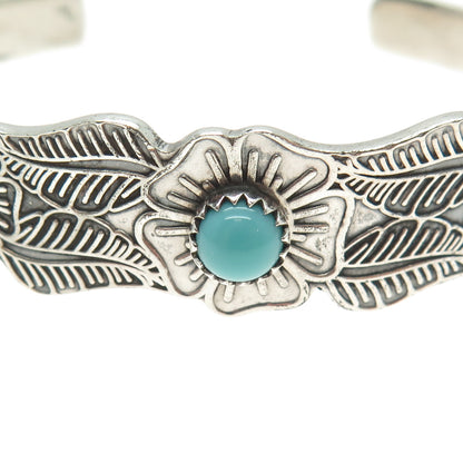 JEZLAINE Sterling Silver Vintage Turquoise Flower Adjustable Cuff Bracelet 7.5"