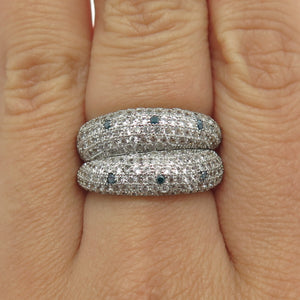 925 Sterling Silver Real Blue Diamond & White Topaz Gemstone Ring Size 7
