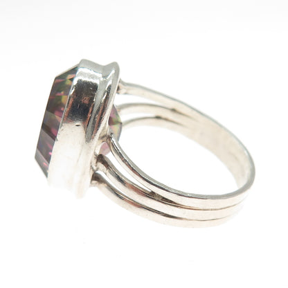 925 Sterling Silver Vintage Real Oval-Cut Mystic Quartz Ring Size 6.25