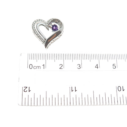 925 Sterling Silver Real Amethyst & White Topaz Heart Mini Slide Charm Pendant