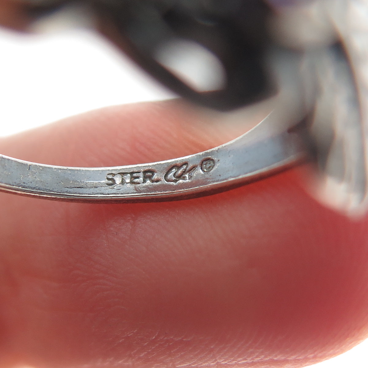 CAROLYN POLLACK Sterling Silver Vintage Real Amethyst Grape Leaf Ring Size 7.5