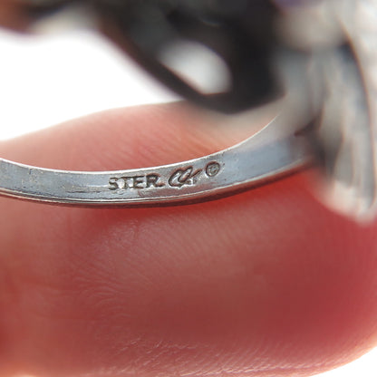 CAROLYN POLLACK Sterling Silver Vintage Real Amethyst Grape Leaf Ring Size 7.5