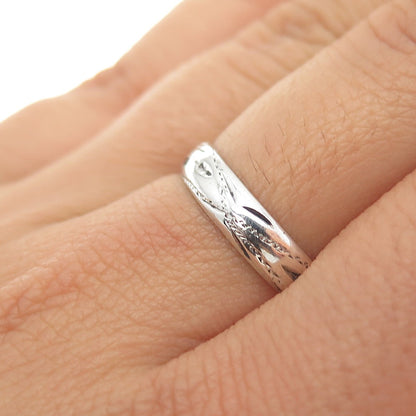 916 Silver Vintage European Diamond-Cut Oxidized Band Ring Size 7.5
