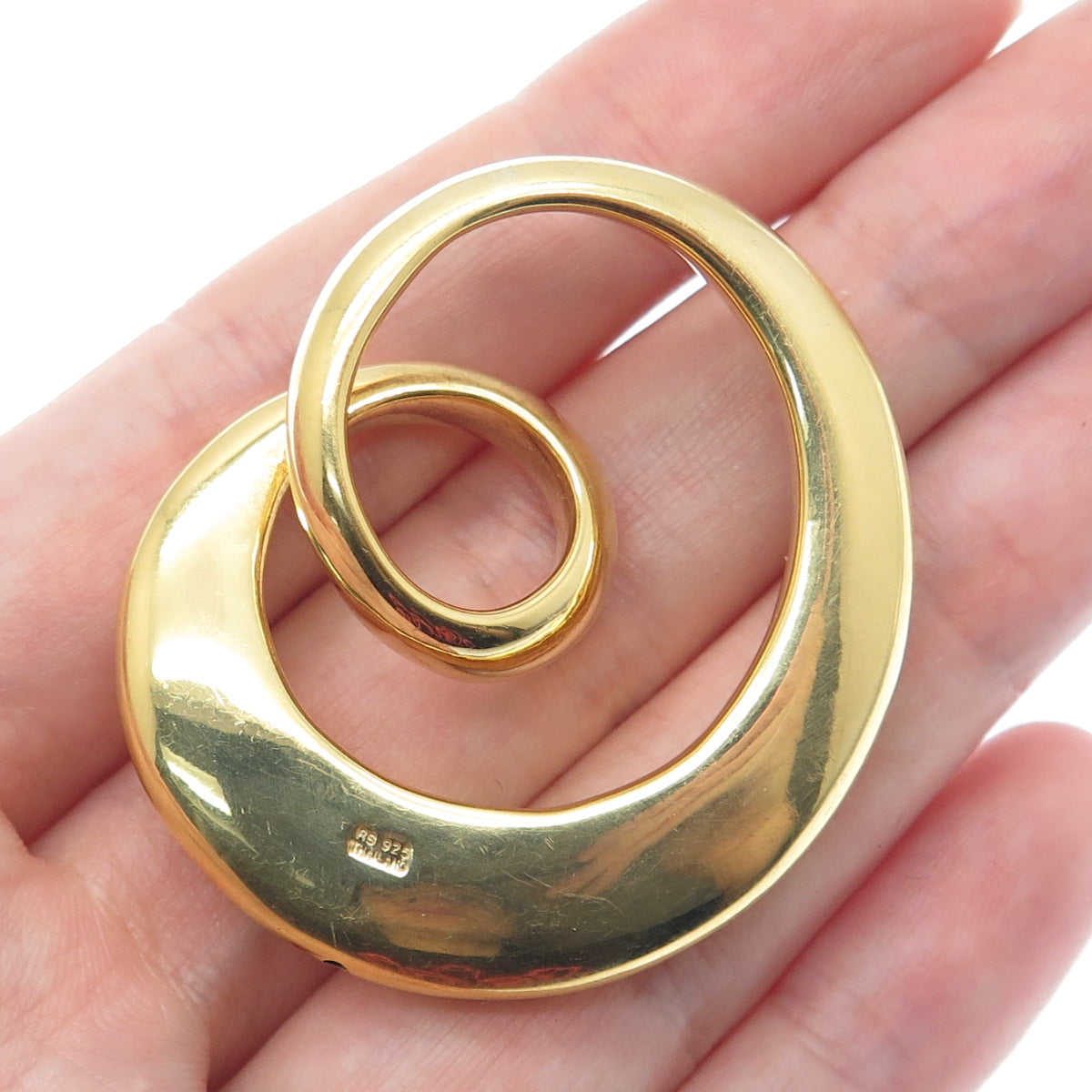 925 Sterling Silver Gold Plated Vintage Twisted Heart Hollow Pendant