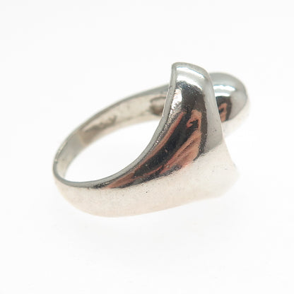 925 Sterling Silver Vintage Modernist Hook & Eye Oxidized Ring Size 7.5