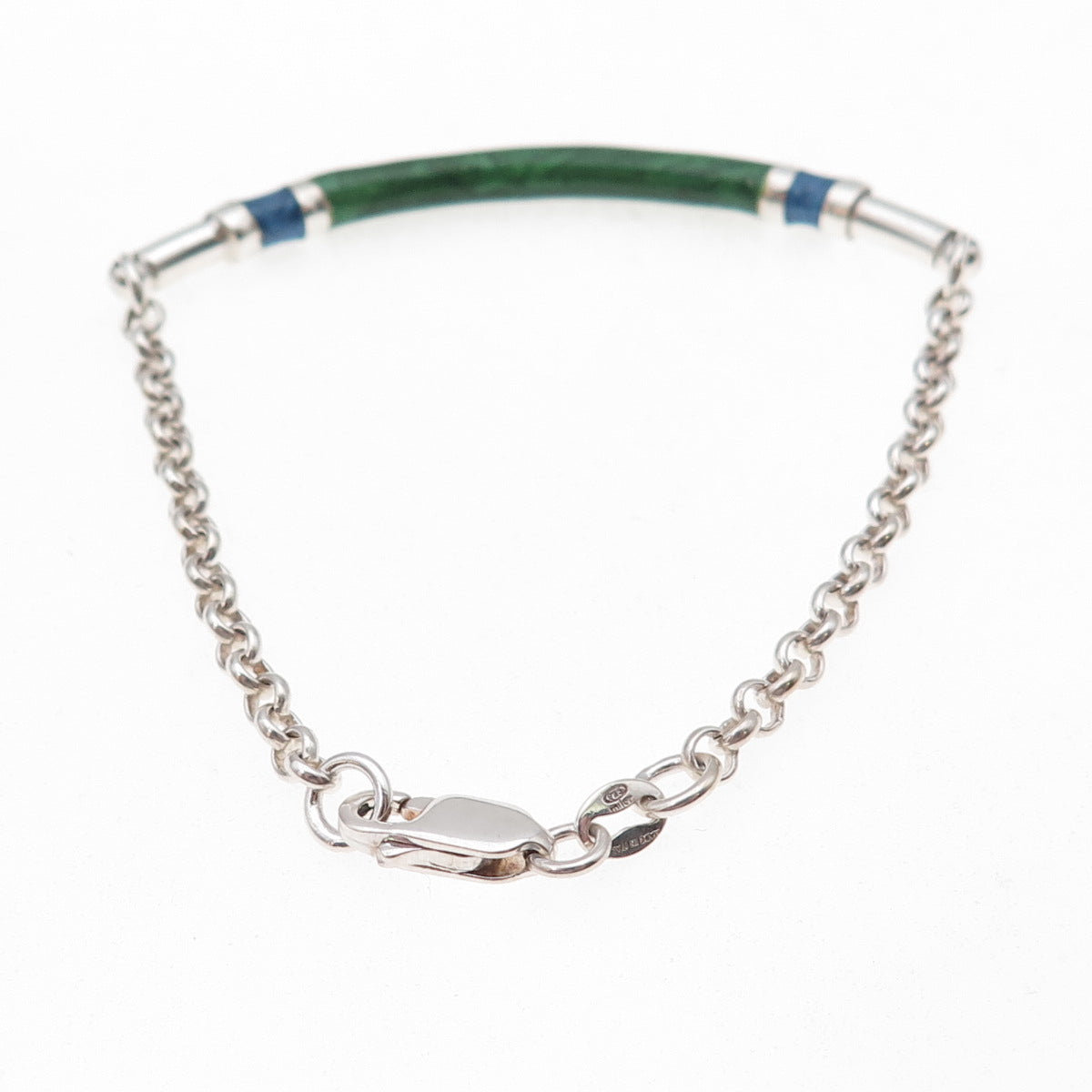 925 Sterling Silver Vintage Enamel Bar Rolo Link Bracelet 6.5"