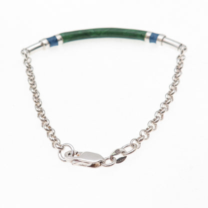 925 Sterling Silver Vintage Enamel Bar Rolo Link Bracelet 6.5"
