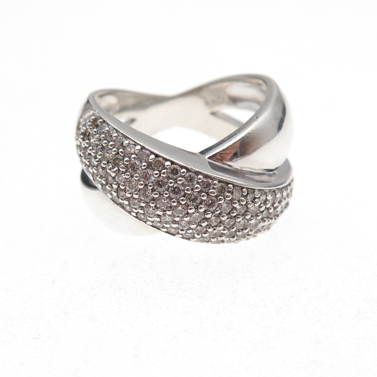925 Sterling Silver Round-Cut C Z Crisscross Ring Size 8.25
