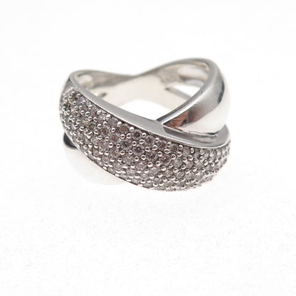 925 Sterling Silver Round-Cut C Z Crisscross Ring Size 8.25