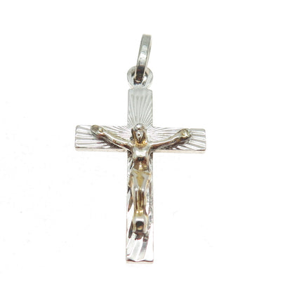 925 Sterling Silver 2-Tone Vintage Italy Crucifix Cross Religious Pendant