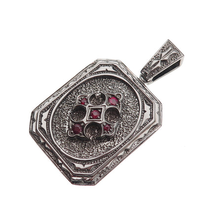 Jolusa 925 Sterling Silver Black Rhodium Real Ruby Fleur de Lis Cross Pendant