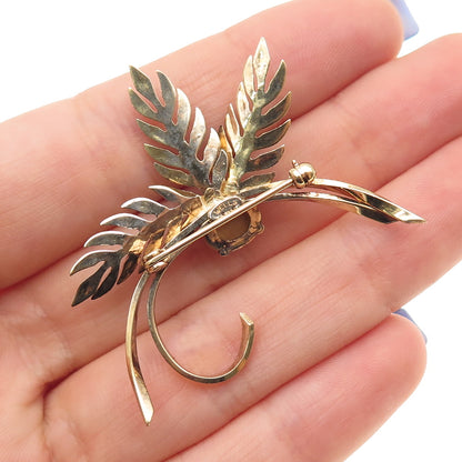WELLS 925 Sterling Silver Gold Plated Vintage Real Tiger Eye Floral Pin Brooch