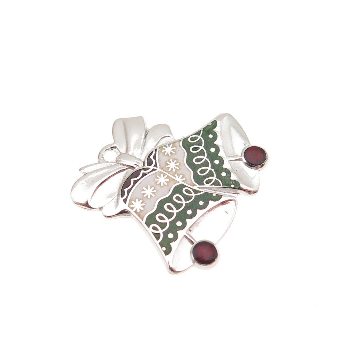BEAU 925 Sterling Silver Vintage Enamel Christmas Bell Mini Charm Pendant
