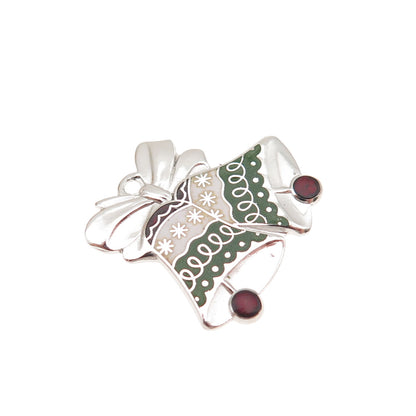 BEAU 925 Sterling Silver Vintage Enamel Christmas Bell Mini Charm Pendant