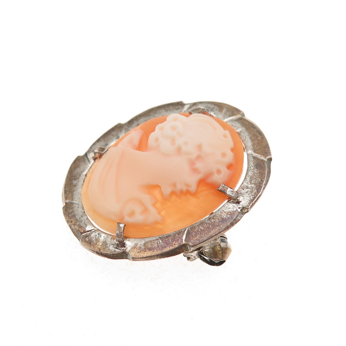 800 Silver Vintage Real MOP Carved Lady Cameo Pin Brooch / Pendant